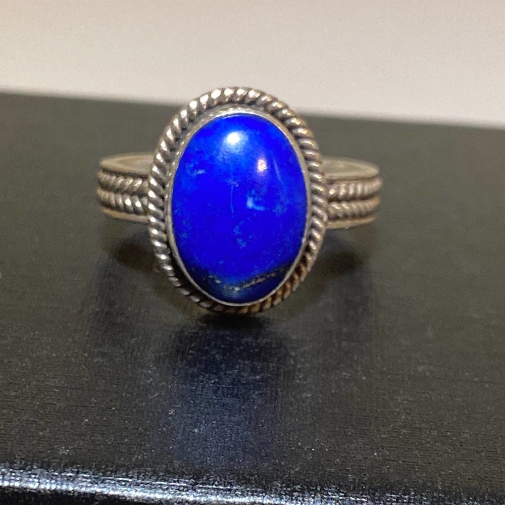 Bali Suarti BA Indonesia 925 Sterling Silver Oval Lapis Twisted Ring